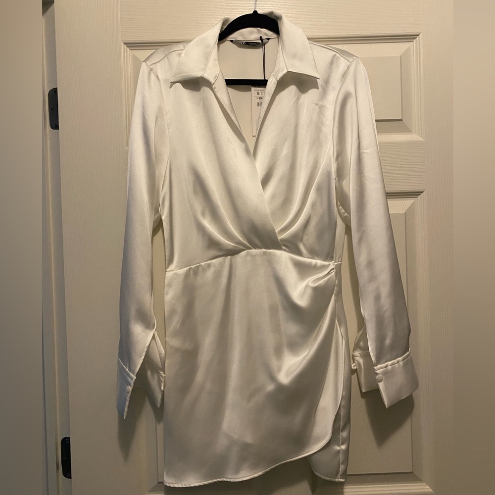 White silky mini dress